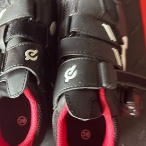 Black Cycling Shoes with Red Trim